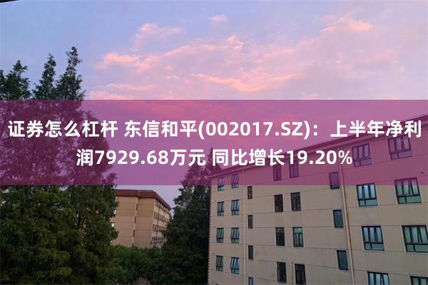 证券怎么杠杆 东信和平(002017.SZ)：上半年净利润7929.68万元 同比增长19.20%